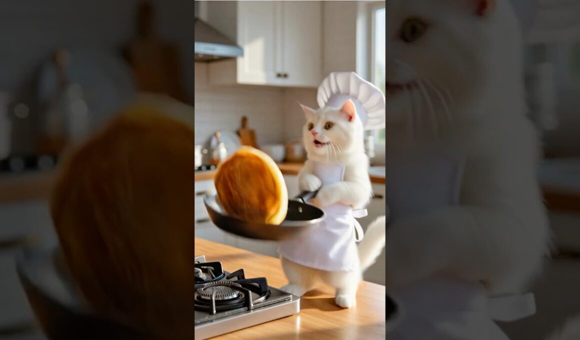 【AI Cat Shorts】子猫みるくのパンケーキ料理✨可愛くて面白い料理動画🐱 Cute & Funny Cooking Video #FunnyCats