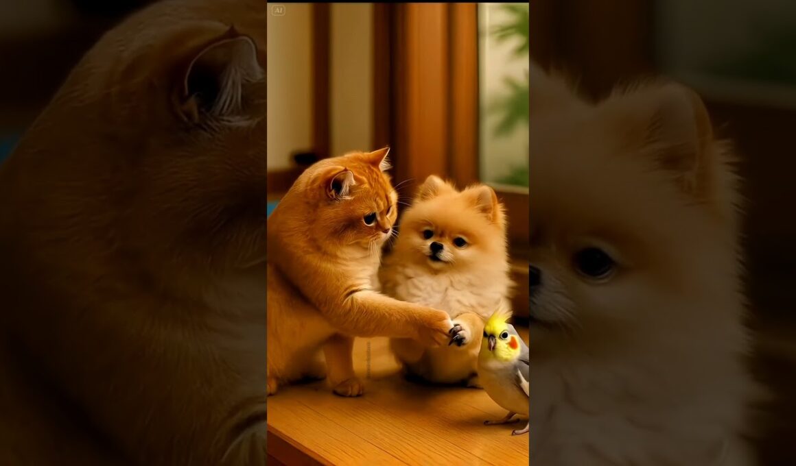 Cat, dog and parrot 🥺 So tender!
