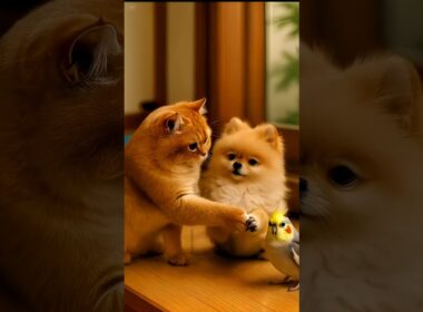 Cat, dog and parrot 🥺 So tender!