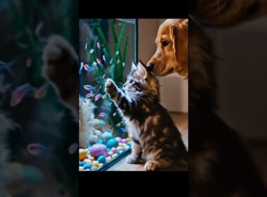 Kitten 🐱 + Puppy 🐶 Meet Neon Tetras 🌈🐟