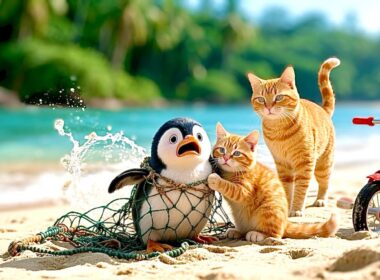 Mama Cat & Kitten Rescue a Penguin 🐧| Giving It a Happy Life 💖 🐱 | Heartwarming Cat Video