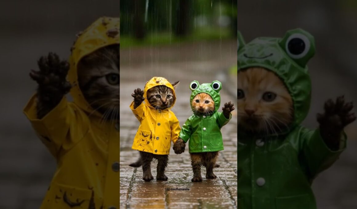 雨の日でも元気いっぱい！子猫たちの砂場あそび！