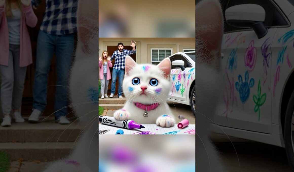 😱 White Cat Painted the Car?! What Happened Next Will Shock You! 🐾🚗 #cat #cats #catshorts #shorts