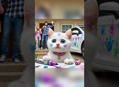 😱 White Cat Painted the Car?! What Happened Next Will Shock You! 🐾🚗 #cat #cats #catshorts #shorts