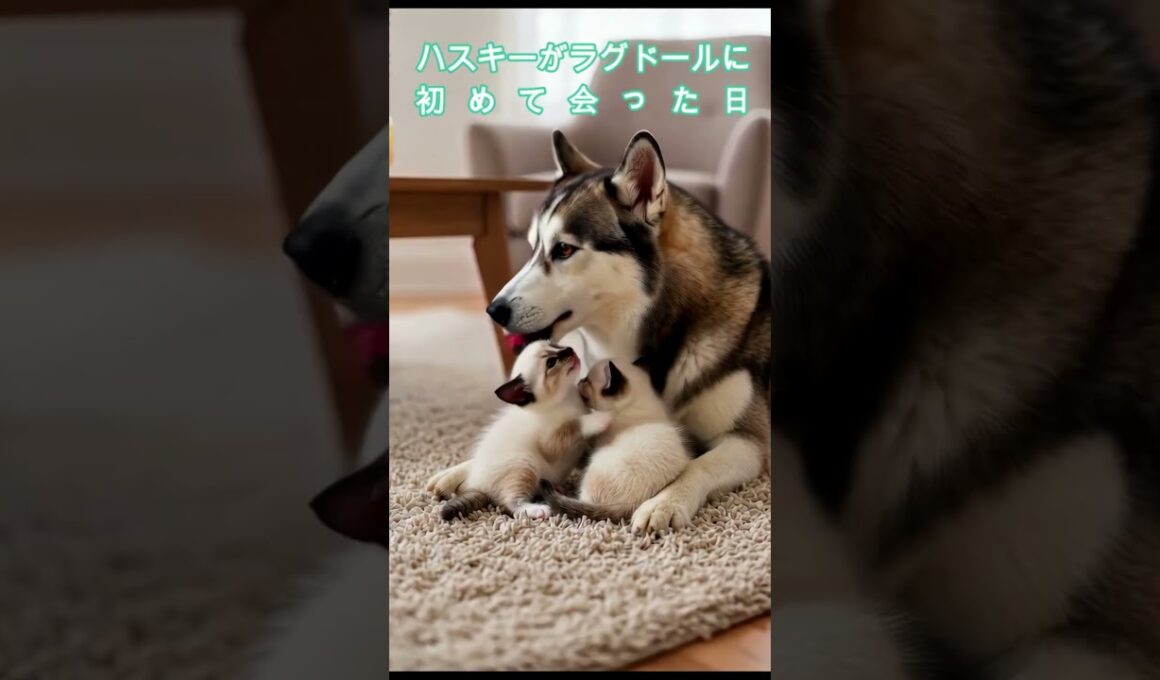 husky meets Ragdoll for the first time