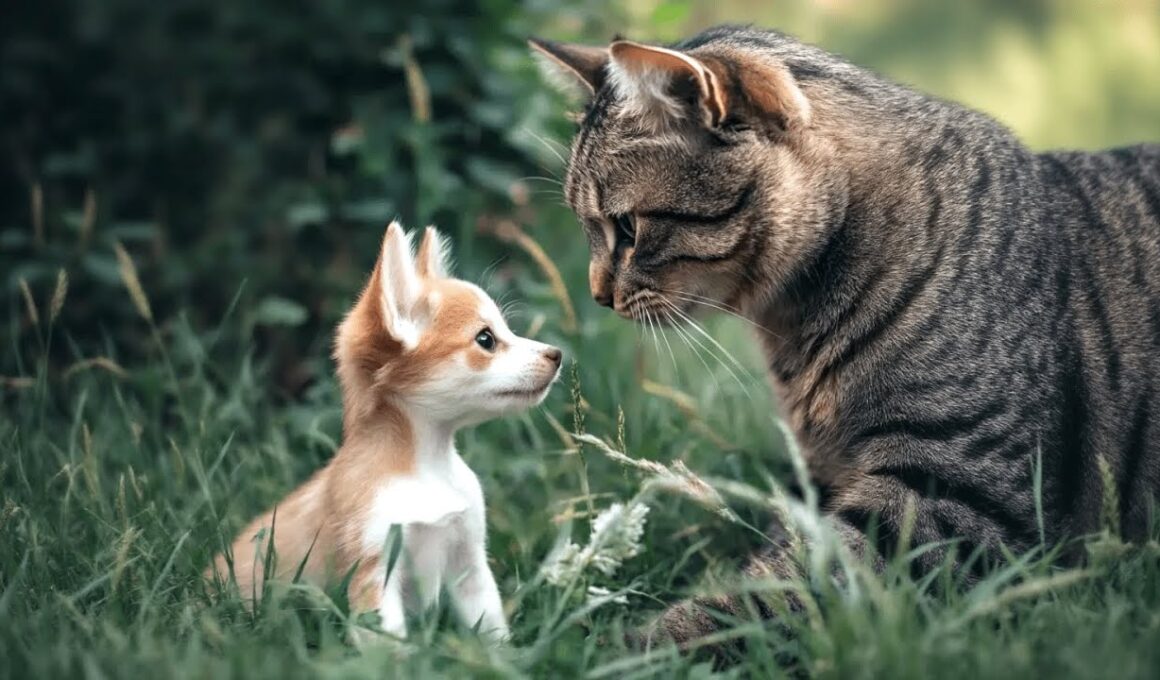 Puppy Dogs Stand Up To Maine Coon Cats