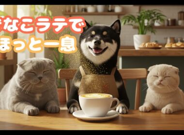 きなこラテ カフェTAROでほっと一息【マンチカン親子のむむちゃんだいちゃん】
