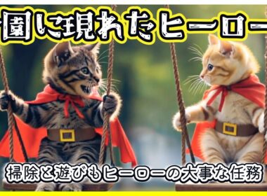 子猫たちのヒーローごっこ大作戦！子犬は爆睡中/Little kitten heroes clean up the park 🐾