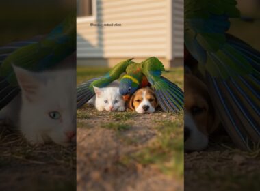子犬と子猫の間に入りたいインコの甘えん坊タイム🐶🐱🦜💖