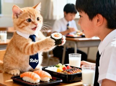 猫ママのこっそり弁当！ルビー先生と少年の優しいシェア❤️🐱#cute #cat #funny #kitten #love #癒し#子猫 #社畜