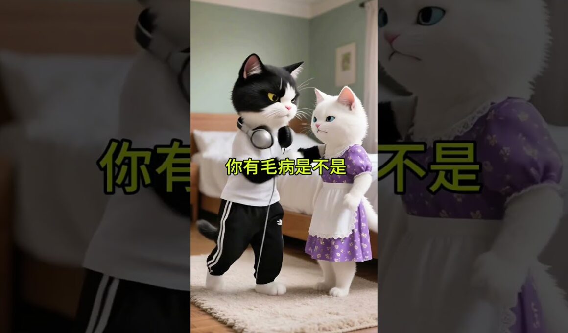 小さな猫が母猫に抱きついて泣いている
