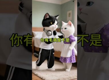 小さな猫が母猫に抱きついて泣いている