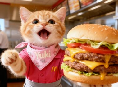 🐱小猫ルビーのマックで巨大ハンバーガー挑戦！女性客が完食した感動の瞬間✨❤️#cute #cat #funny #kitten #love #癒し#子猫 #社畜