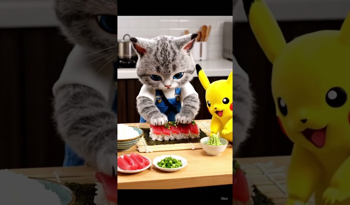 子猫ミカンとピカチュウ、わさび寿司で大爆笑 #猫 #かわいい #ねこ部