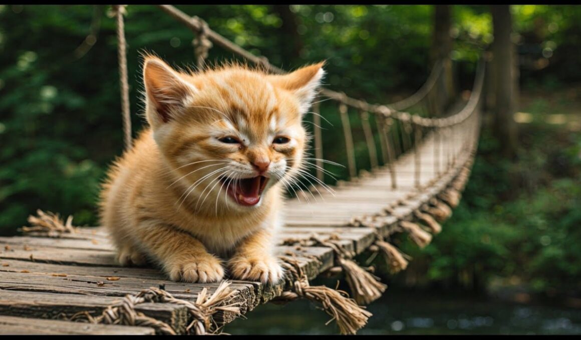 橋からママ猫落下！？泣き叫ぶ子猫、そこに大熊猫が通りかかる！！