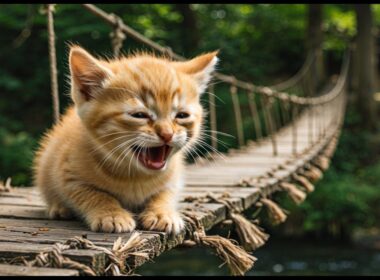 橋からママ猫落下！？泣き叫ぶ子猫、そこに大熊猫が通りかかる！！
