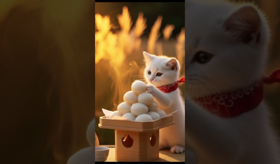 【三毛猫ミケおかみと子猫】おかみ、月に願いを――子猫と作るやさしいお月見団子 #cat #子ネコ #cute