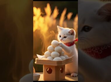 【三毛猫ミケおかみと子猫】おかみ、月に願いを――子猫と作るやさしいお月見団子 #cat #子ネコ #cute