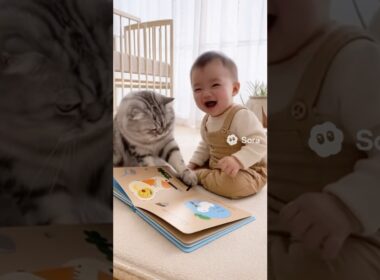赤ちゃんに絵本を見せる猫 🐱💕赤ちゃん大喜び👶The Cat Who Reads to a Baby 🐾 #shorts #babyandcat #赤ちゃんと猫 #スコティッシュフォールド