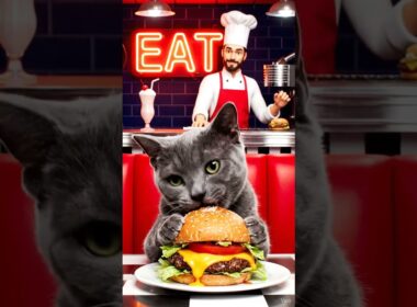 🇺🇸America🇺🇸 Hamburger – Cool Gray Cat Devours a Juicy Burger 🍔🐱 #short