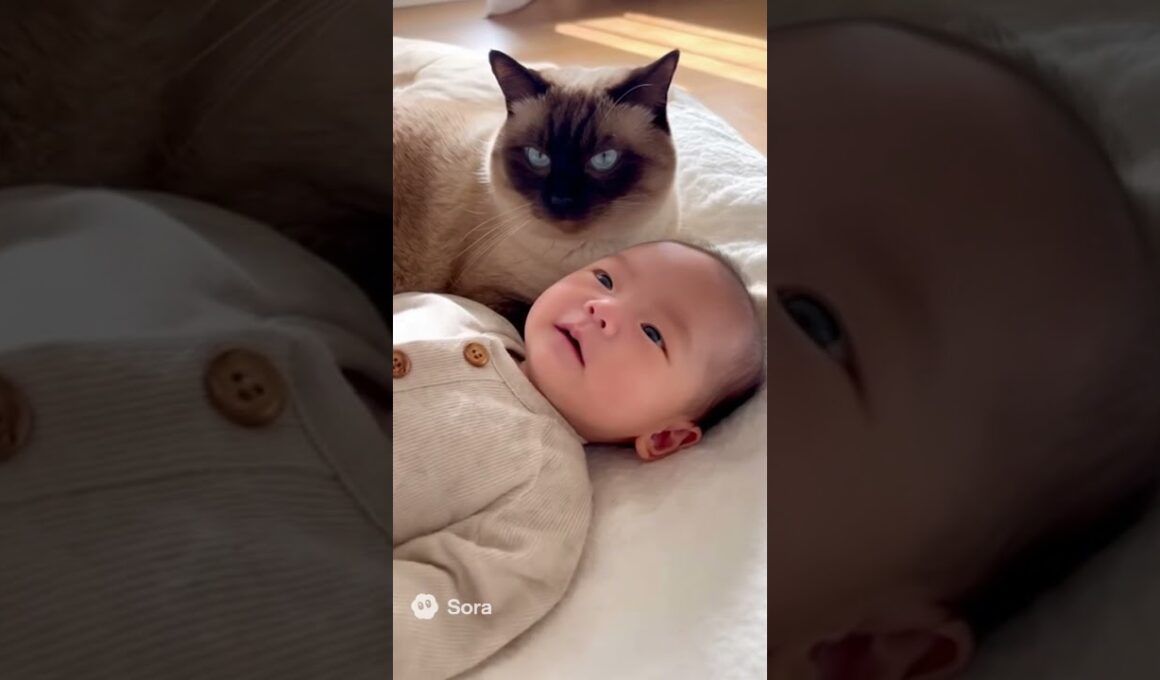 シャム猫が赤ちゃんに“おはよう”する朝が平和すぎる