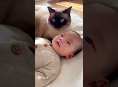 シャム猫が赤ちゃんに“おはよう”する朝が平和すぎる