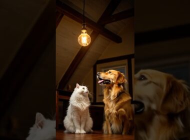 터키시앙고라 고양이와 리트리버 개 Turkish Angora cat and retriever dog トルコアンゴラ猫とレトリーバー犬 Angora turca gato y perro