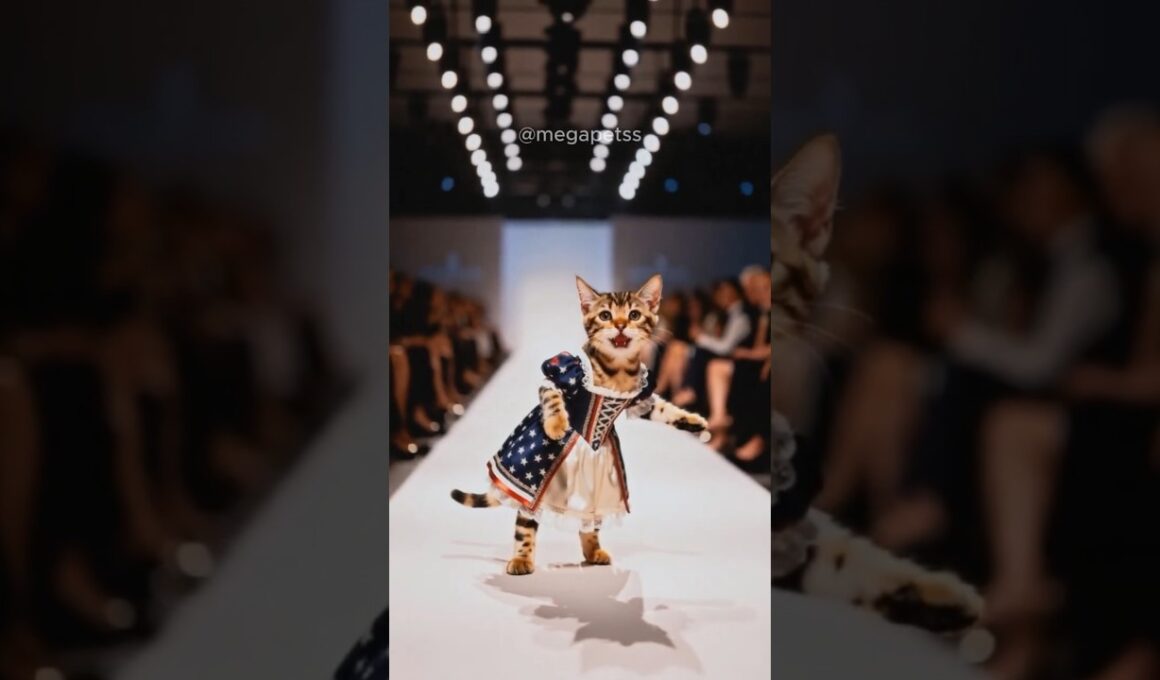 Cat Fashion Show in Traditional American Clothing with an Ocicat #catshorts #ai猫 #meow #catvideos