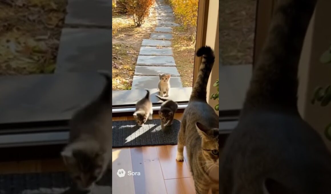 日本家屋の玄関で🐾 母猫が帰ってくる瞬間💞 子猫たちの“おかえり”がかわいすぎる – Japanese Cat Family Reunion 🏠 So Heartwarming 🐱