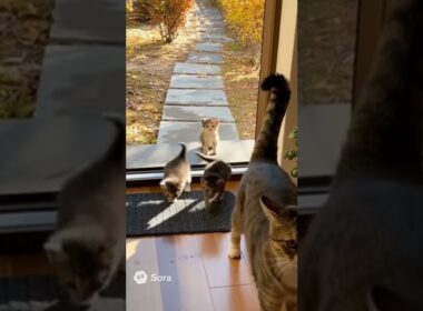 日本家屋の玄関で🐾 母猫が帰ってくる瞬間💞 子猫たちの“おかえり”がかわいすぎる – Japanese Cat Family Reunion 🏠 So Heartwarming 🐱