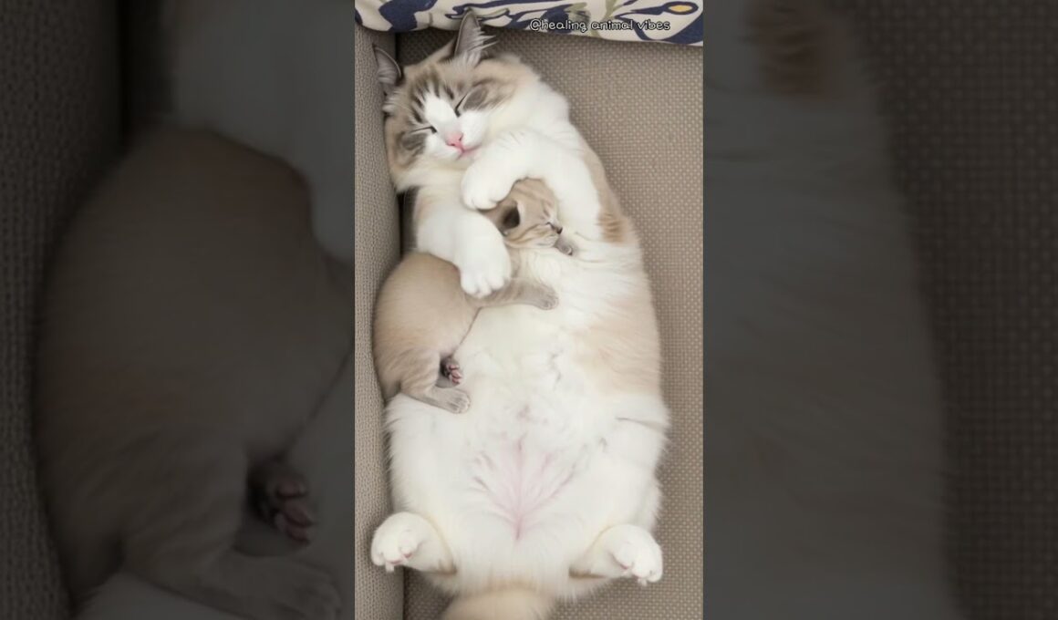 ラグドールが子猫を優しくマッサージしてるみたい💕🐾