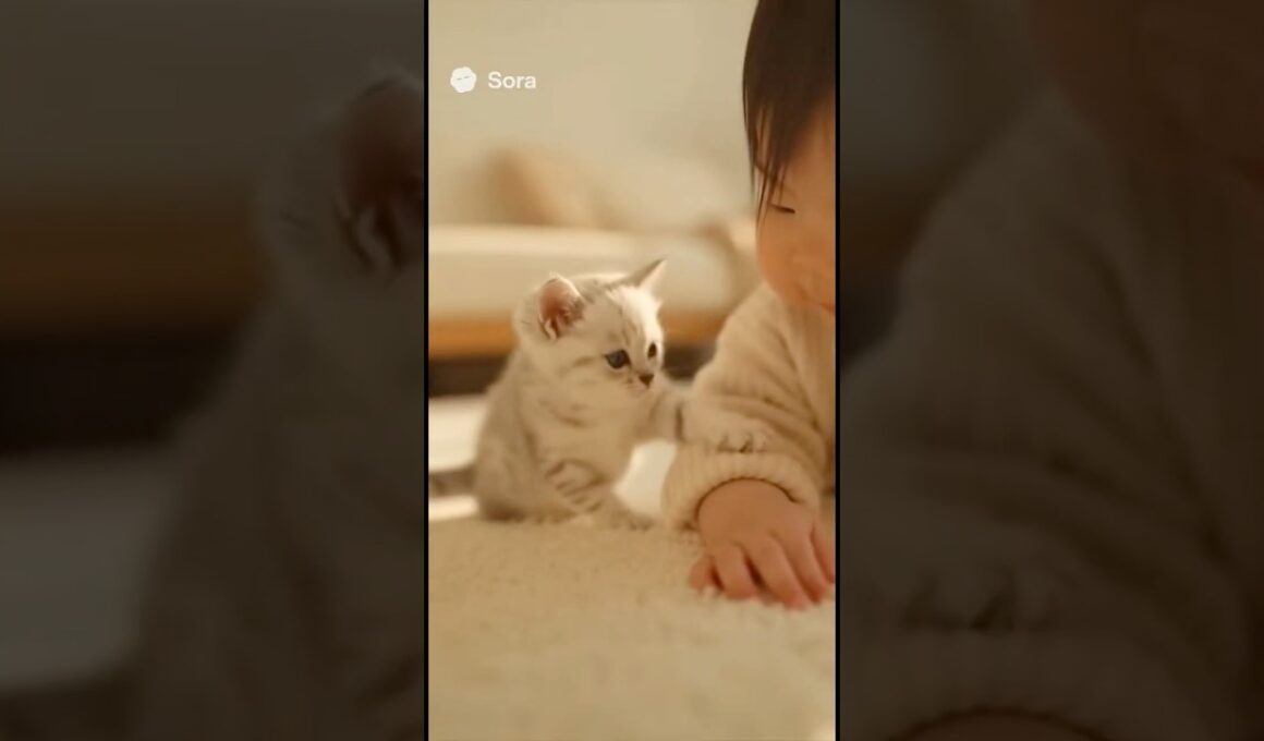 はじめてのお友達🐾赤ちゃんと子猫の出会い☀️やさしい10秒の奇跡🍼 | Baby Kisses Kitten for the First Time