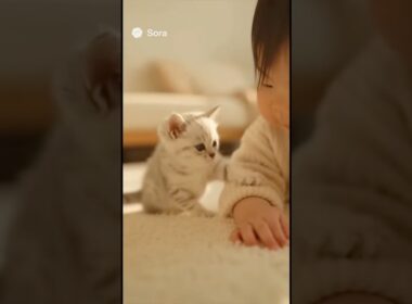 はじめてのお友達🐾赤ちゃんと子猫の出会い☀️やさしい10秒の奇跡🍼 | Baby Kisses Kitten for the First Time