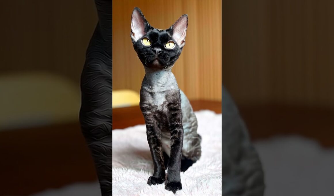 Charming Devon Rex Cat with Golden Eyes ✨ A Portrait of Playful Elegance #catlab