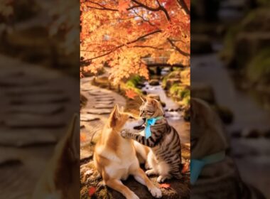 🌙【🐶#09】ベンガル猫ベル × 柴犬｜紅葉ライトアップの夜に