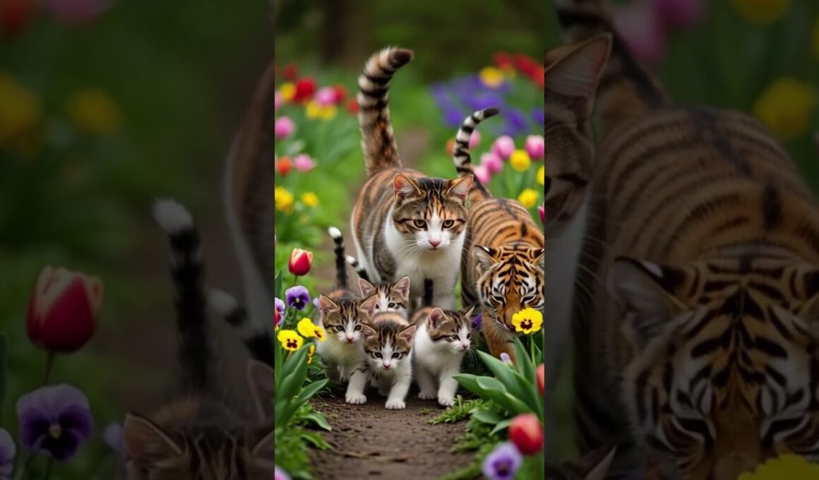 Japanese Bobtail Family Meets Tiger Cub