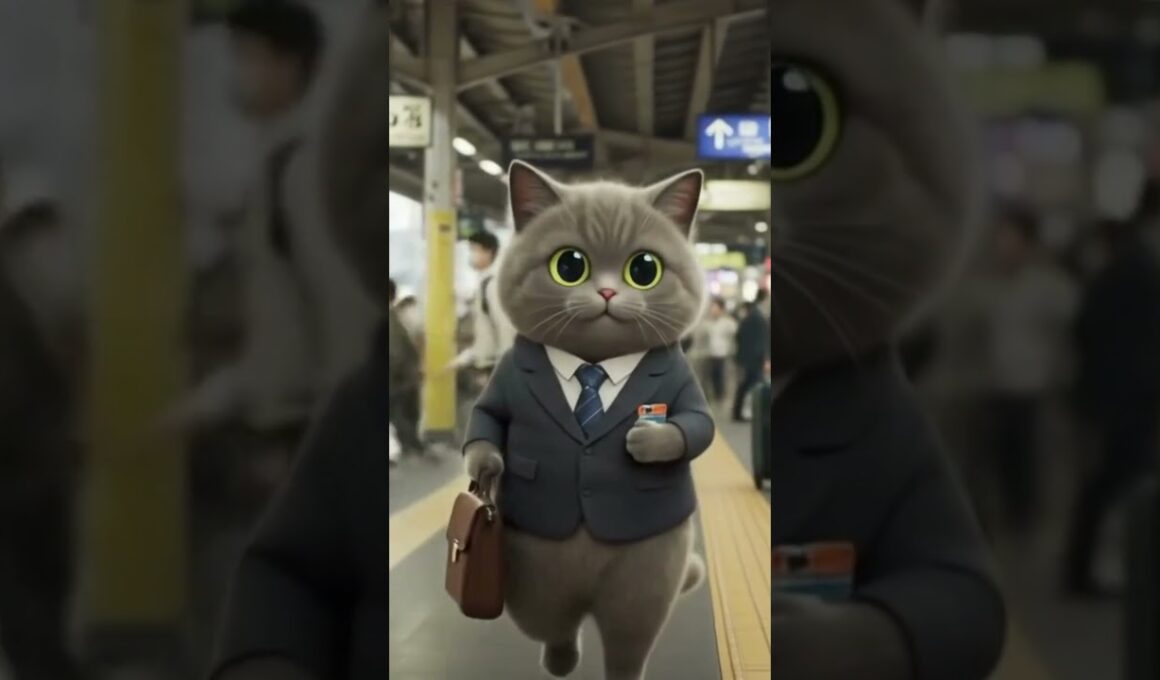 スーツ姿の猫サラリーマン 🐱💼🚉 日本で通勤中 #ショート動画 | Business Cat Commutes in Japan 🐱💼🚉 | Too Cute to Handle #shorts