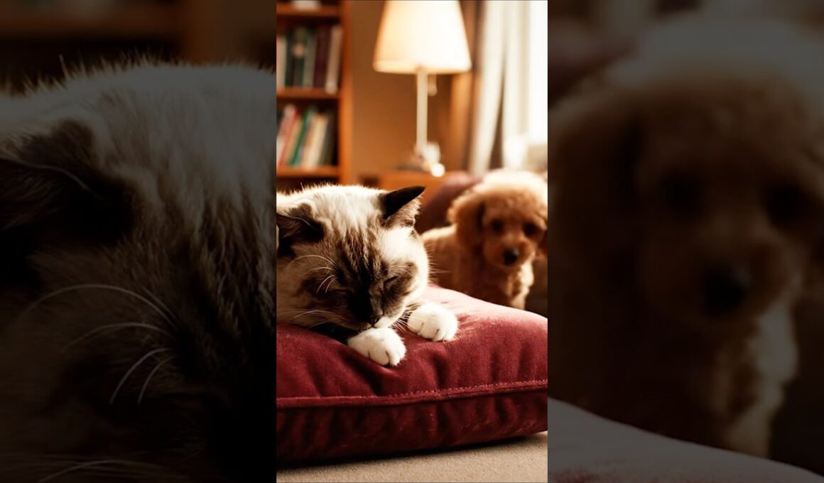 ビンタ炸裂！トイプードル vs スノーシュー猫、かわいさ爆発のいたずらバトル！