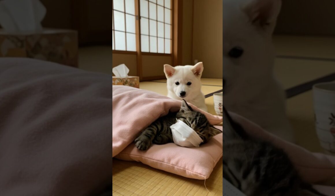 風邪の子猫に、やさしいおかゆ