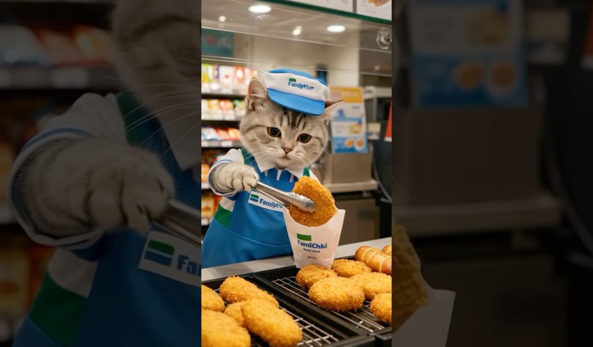 ファミリーマートで働く猫(A Cat Working at FamilyMart) #animal #動物 #ai #shorts