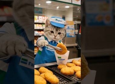 ファミリーマートで働く猫(A Cat Working at FamilyMart) #animal #動物 #ai #shorts