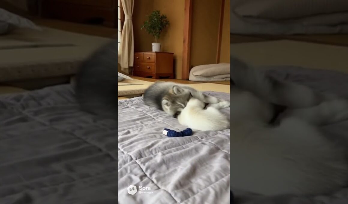 ハスキーの芸の真似をするシャム猫/A Siamese cat imitating a husky's tricks #cat #dog