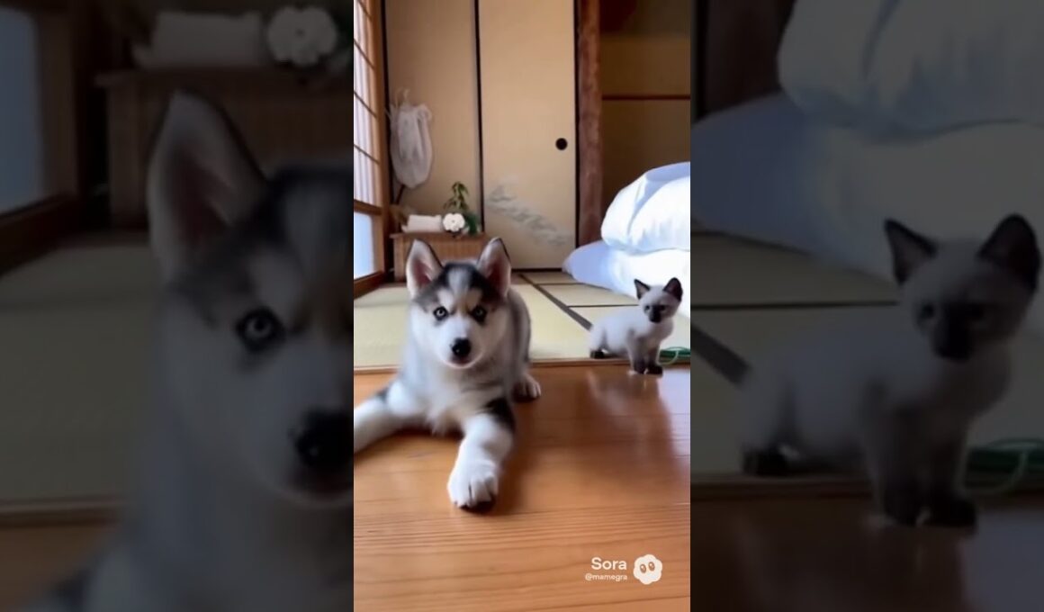 ハスキーとシャム猫のコンビ/The Husky and Siamese Cat Duo #cat #dog