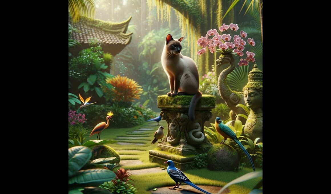Tropical Elegance: Siamese Cat and Exotic Birds熱帯の優雅さ：シャム猫とエキゾチックな鳥たち #猫動画 #cat #funnycat #猫動画 #cute