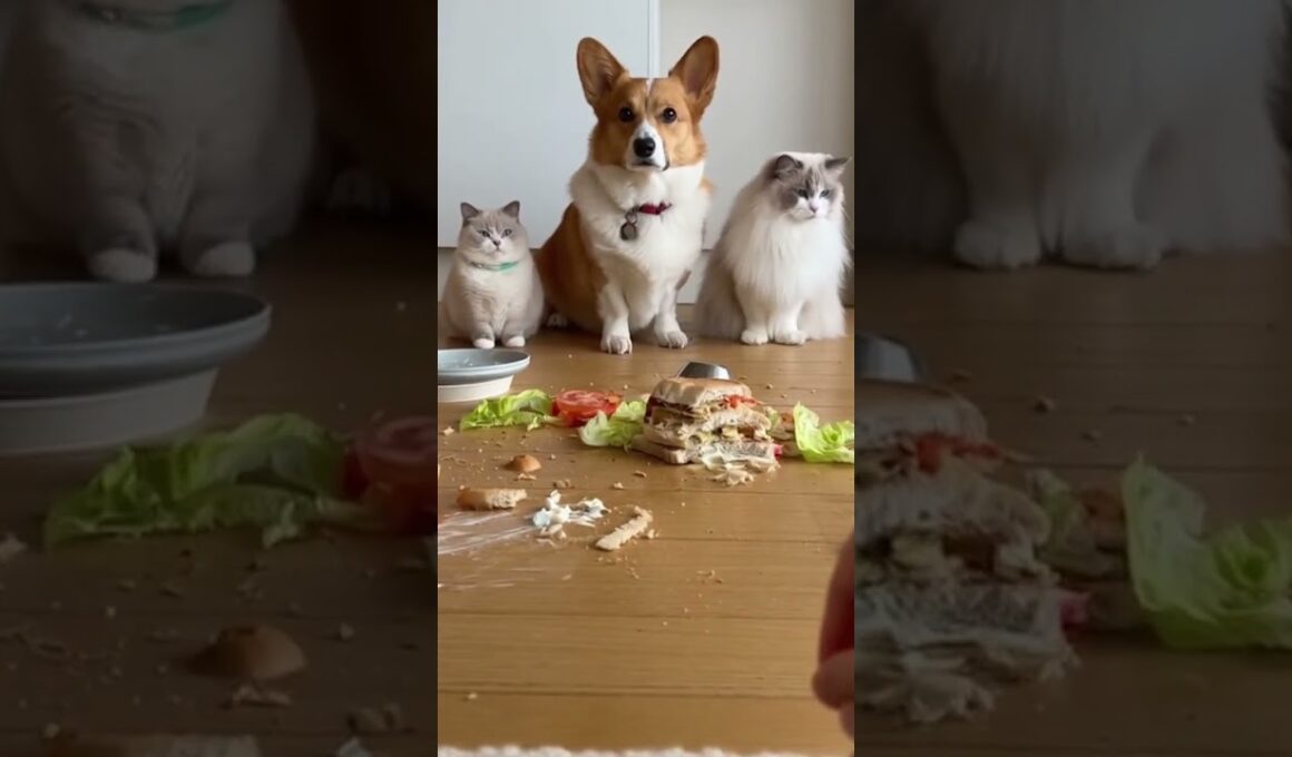 「誰がやったの？」と聞くと、マンチカンとコーギーとラグドールが・・ #犬と猫 #猫おもしろ #猫かわいすぎ