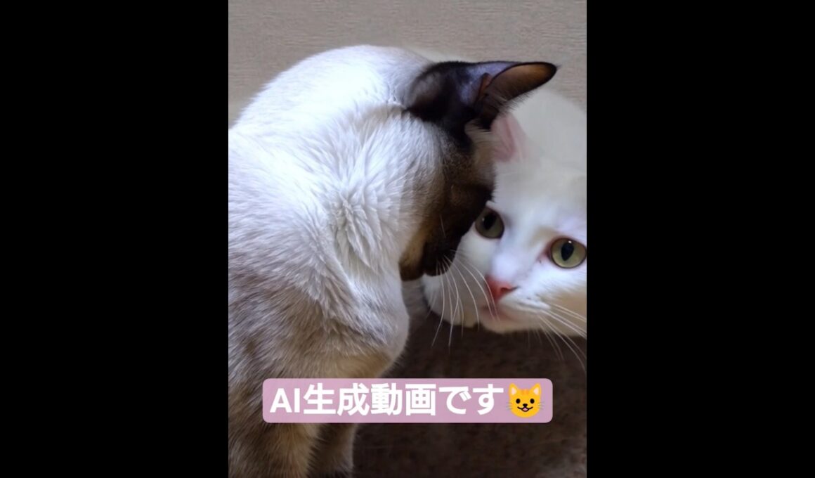 ちょこさん😺先代の白猫ここちゃんと鼻ちゅうする #シャム猫 #たぬき猫 #白猫 #ai生成動画 #ねこのいる生活