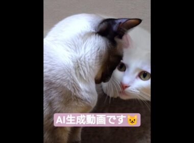 ちょこさん😺先代の白猫ここちゃんと鼻ちゅうする #シャム猫 #たぬき猫 #白猫 #ai生成動画 #ねこのいる生活