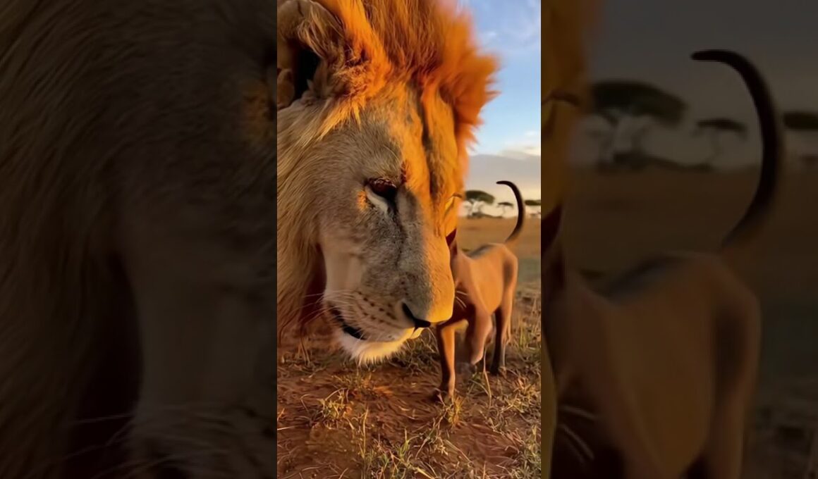 Burmese Cat Affectionately Head Butts Lion's Nose! 😼🦁 #cat #lion