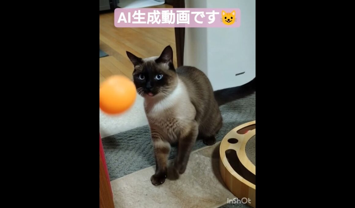 ちょこさん😺ピンポン玉で遊ぶ😸 #シャム猫 #たぬき猫 #AI生成動画