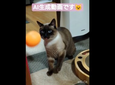 ちょこさん😺ピンポン玉で遊ぶ😸 #シャム猫 #たぬき猫 #AI生成動画
